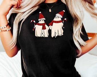 Retro Christmas Ghost Sweatshirt, Holiday Candy Cane Ghosts