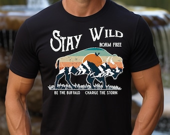 Stay Wild Buffalo T-Shirt: Retro Western Bison Outfit