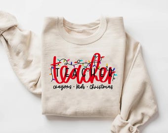 Christmas Teacher Sweatshirt: Holiday Lights, Crayon Design