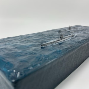 1:700 German U-Boat Type VIIB Submarine with Water Diorama, U-47 WWII German Navy Submarine Model, Collectible WWII Naval Display
