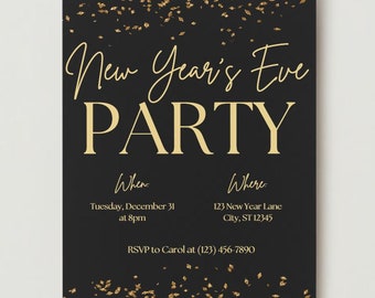 Convite Canva personalizável para festa de Ano Novo