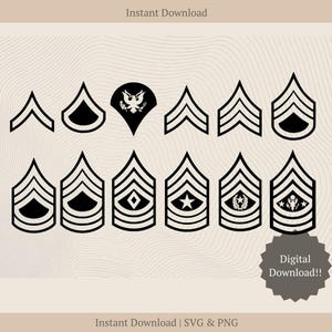 US Army Enlisted Rank Bundle - Instant Download Veteran svg - Army Rank png - Pvt - Spc - Sgt - Ssg - Sfc - Msg - Csm - Sgm - Laser, Cricut