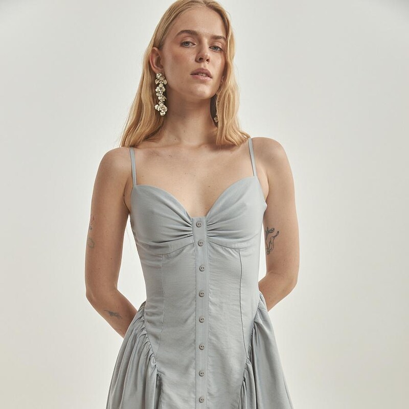 Grey Dress With Pleated Skirt