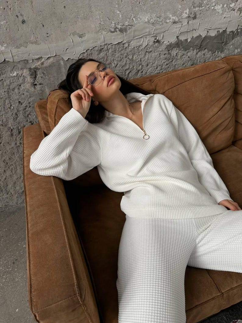 Anna-Kaci Women's Waffle Knit Hoodie Lounge Set with Front Pocket and Relaxed Fit Pants