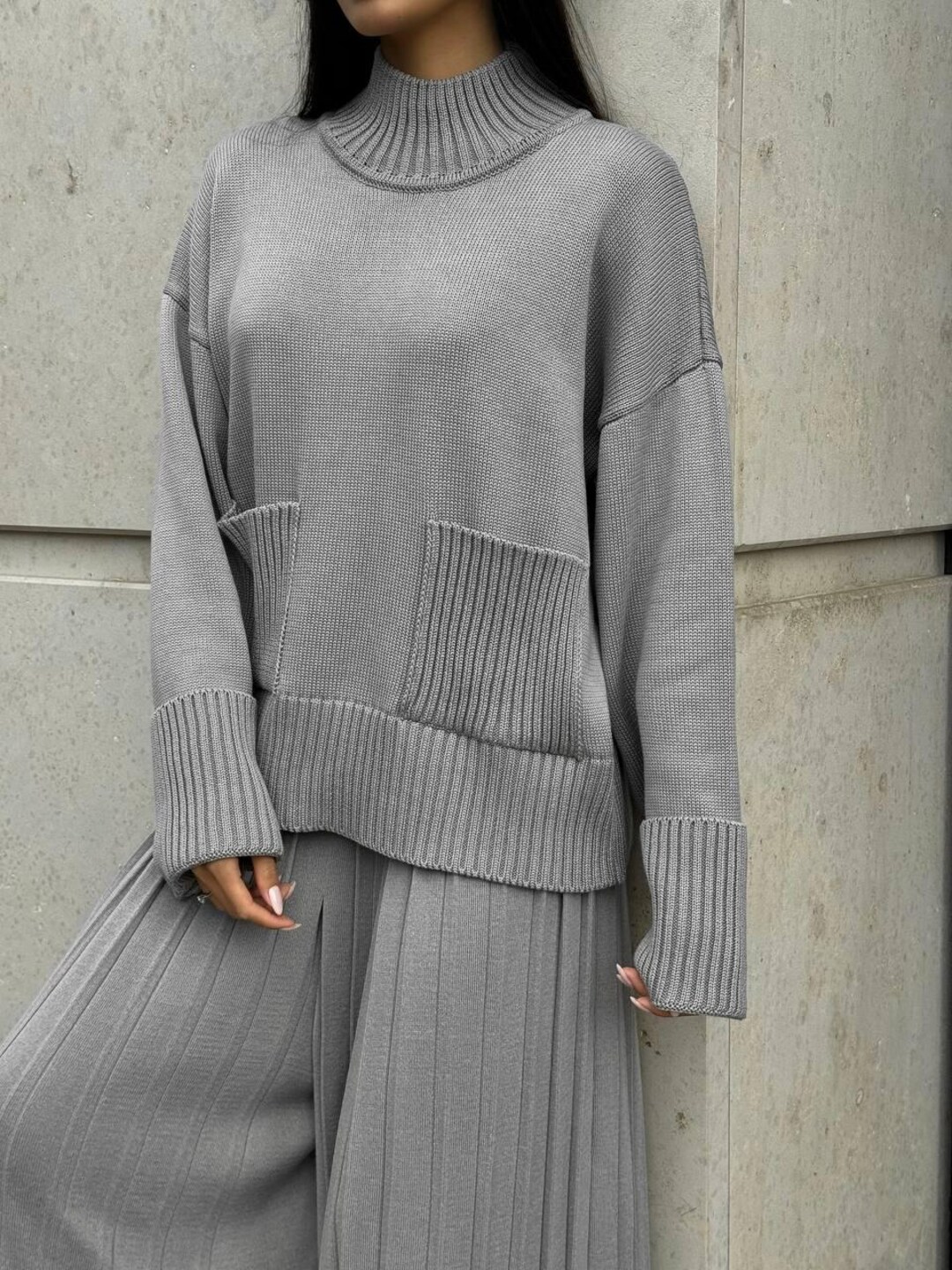 Grey Stripe Cozy Knit Set