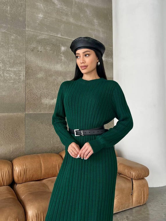 Stylish White Ribbed Knit Dress with Black Belt - Long Sleeve Midi Dress for Casual and Elegant Looks. Stylish White Ribbed Knit Dress With Black Belt – Long Sleeve Midi Dress  for Casual and Elegant Looks. - Etsy