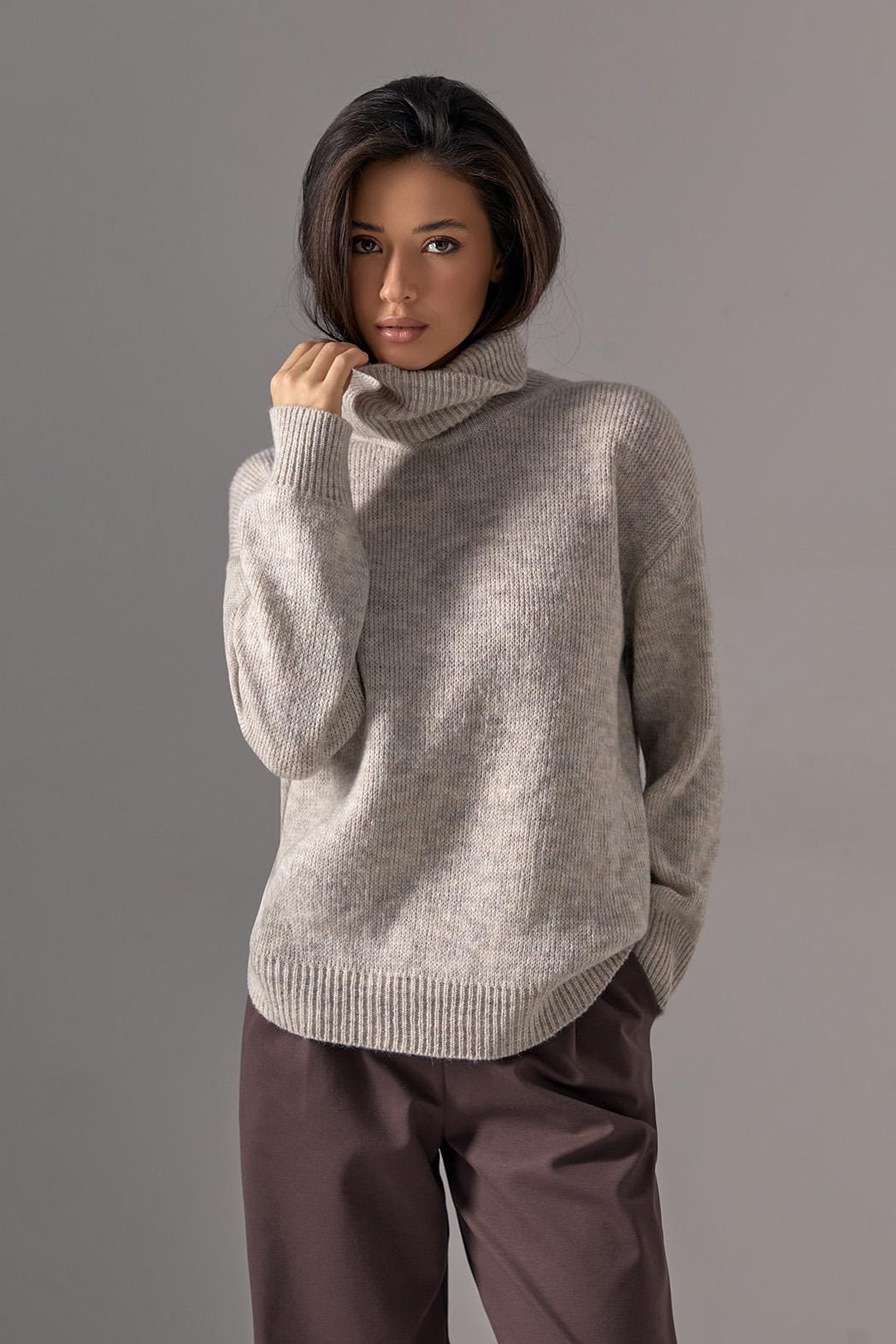 Burgundy Red Knit Woolen Oversized Long Sleeve Turtleneck Pullover Sweater