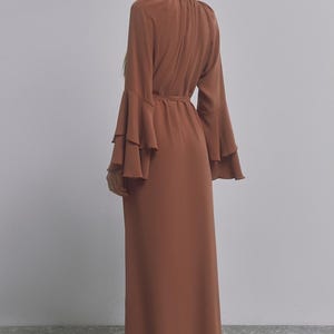 Rust Cinch-Waist Flared Maxi