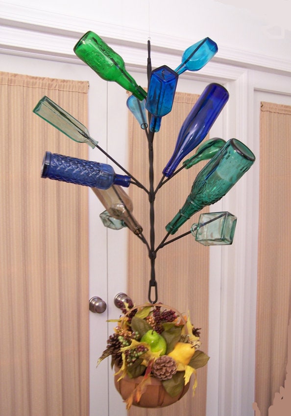 Hanging Wine BOTTLE TREE - Yard, Garden, or Porch - Holds 12 Bottles