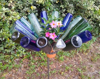 USA Made Garden Wine Bottle tree PLANTER bottletree NEW 2026 Blossom holds 6" planter yard art stake