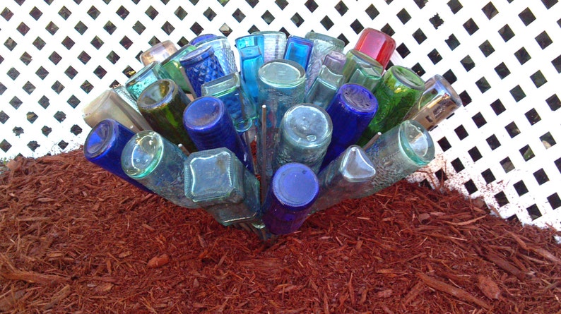 Awesome Blossom southern garden yard 49 Bottle Tree Wine, beer, and art glass Bottletree stake folk art image 2