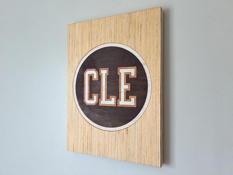 Lettering Cle Design Cleveland Wall Art - Home Decor, CLE Circle Sign | Brown-orange ...