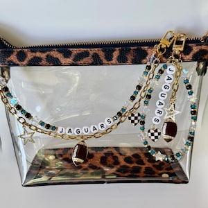 Jaguars Football Bag Charm or Chain – Teal Black Gold Beaded Keychain or Stadium Purse Clip – Game Day Accessory – Handmade Gift