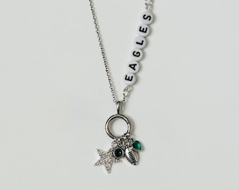 Eagles Football Charm Necklace – Customizable Game Day Jewelry, Handmade Fan Gift, Personalized Name or Number Necklace