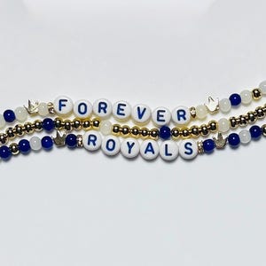 Forever Royals Bracelet Stack – 3-Piece Blue, White & Gold Baseball Bracelet Set with Crown Beads