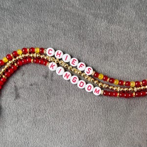 Chiefs Kingdom Bracelet Stack – 3-Piece Red and Gold Beaded Set, KC Football Jewelry, Super Bowl Champs Gift, Game Day Accessories