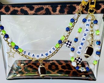 Seahawks Beaded Bag Charm: Football Purse Clip, Game Day Accessory