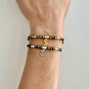 Pyrit Pengar Manifestation Armband: Guld- eller Silverdollartecken Berlock