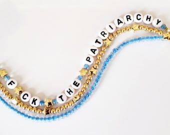 F the Patriarchy Bracelet – Bold Feminist Jewelry with Star Accents, Stretchy Beaded Bracelet, Rebellion Gift for Her