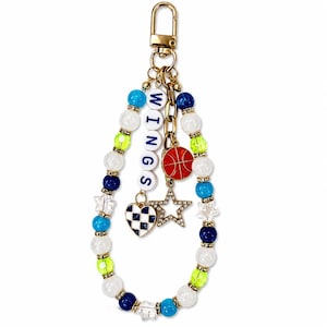 Wings Basketball Beaded Bag Charm: Handmade Sports Keychain with Star & Heart