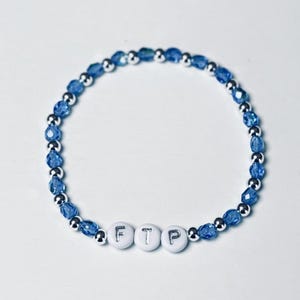 FTP - Friendship Bracelet – Blue Beads & Silver/Gold Accents - Customizable Feminism/Rebellion Jewelry