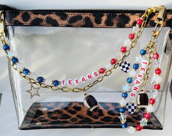 Bijou de sac ou chaîne Texans en perles : accessoire de sac à main de footballeur