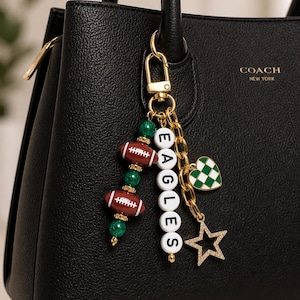 Eagles Football Beaded Keychain: Gold Bag Charm with Enamel Heart and Star image 3