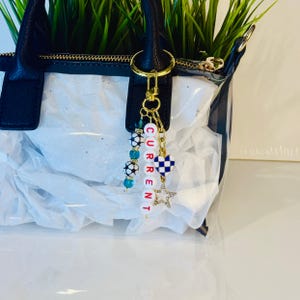 Current Soccer Bag Charm: Teal and Red Beaded Keychain, Gold Keychain with Star and Heart Charms