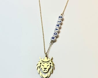 Collana con ciondolo a forma di leone dei Royals: gioielli da baseball di Kansas City, blu e oro