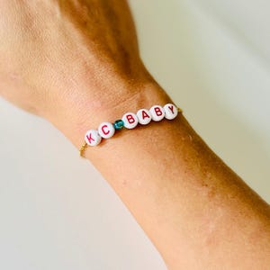 KC Baby Gold Chain Bracelet – Kansas City Soccer-Inspired Jewelry with Letter Beads & Teal Accent