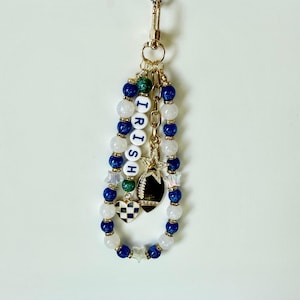 Irish Beaded Bag Charm: Blue, White & Gold Keychain - Game Day Spirit
