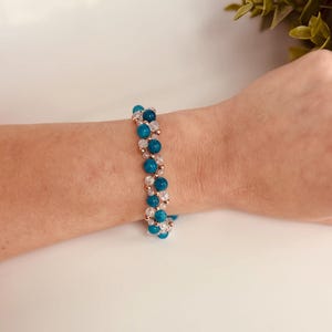 Blue Apatite & Crackle Quartz Bracelet with Rose Gold Accents: Intuitive Jewelry