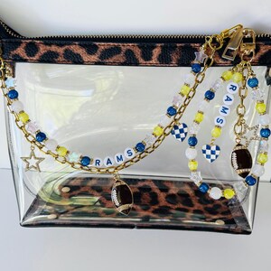RAMS Beaded Bag Charm & Chain Set: Football Fan Jewelry