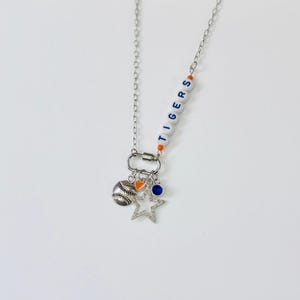 Tigers Baseball Charm Necklace – Orange and Navy Beaded Jewelry, Detroit Fan Gift, Handmade Game Day Accessory