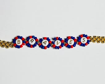 Braves Baseball Armband: Marineblau, Rot & Goldperlenschmuck