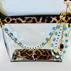 Chargers Football Bag Charm or Beaded Chain – Handmade Game Day Jewelry, Football Fan Gift