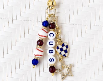 Baseball Beaded Bag Charm: Baseball Keychain with Letter Beads