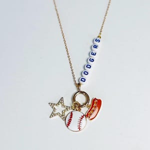 Dodgers-Inspired Baseball Charm Necklace – Blue and White Beaded Jewelry, Game Day Gift for Her, Sports Fan Accessory