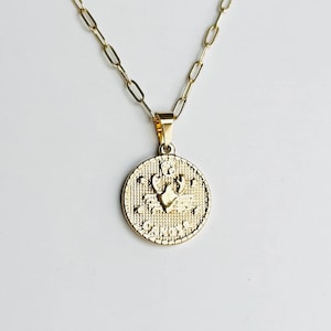 Zodiac Coin Pendant Necklace – Personalized Astrology Jewelry, Custom Star Sign Charm, Gift for Her