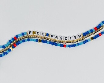 F*ck Fascism Bracelet Stack: Handmade Beaded Protest Jewelry