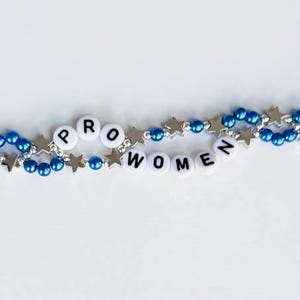 Pro-Women Double Layer Bracelet: Faux Blue Pearls and Silver-Plated Stars