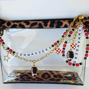 Commanders Beaded Bag Charm or Gold Chain: Football Purse Accessory