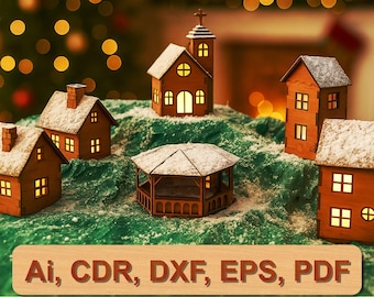 Mini Vila de Natal cortada a laser: Display de LED para decoração de Natal (arquivo digital)