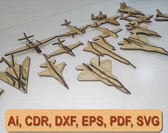 Mini Flugzeug Laser Cut Files: 16 Jet Spielzeugmodelle für Kinder(Digital Download)