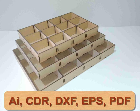 DIGITAL FILE of Laser Cut Stackable Tray - Customizable Compartments, 3 Sizes