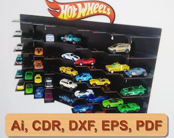 DIGITAL FILE of Toy car storage shelf for 1:64 scale, instant download, wall mounted, For organize 54 toy cars, Parking space type shelf.