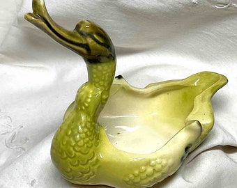 Maceta con forma de pato o cenicero con forma de cisne de pico largo, plato para baratijas verde, decoración vintage kitsch
