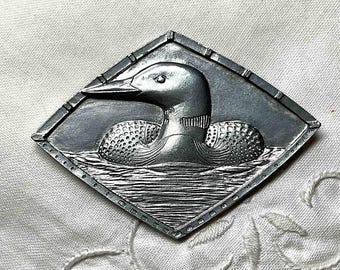 Vintage Loon Pewter Brooch, Canadian Iconic Bird by Amos Canada