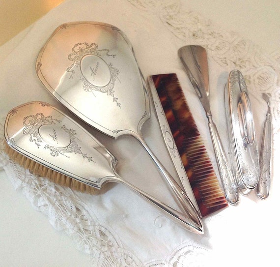 Hand Mirror Brush Comb Vanity Set 6 Piece Birks Sterling Etsy