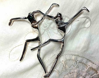 Broche de bailarina modernista vintage MCM, alfiler de metal plateado, alfiler de chal moderno abstracto, regalo para mamá